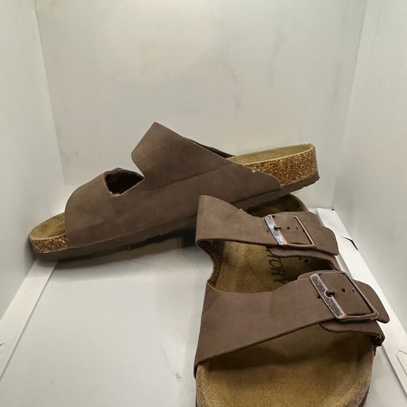 Tan Slip-On Sandals with Adjustable Buckles - Picture 2 of 5